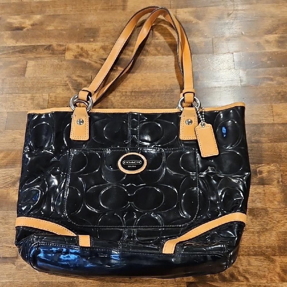 Coach Black and Tan Signature Tote